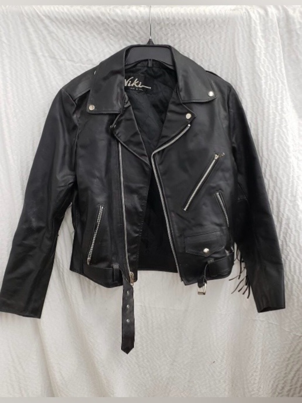 *Rare* Heavy Fringe Black Leather Genuine Motorcycle Jacket for Women